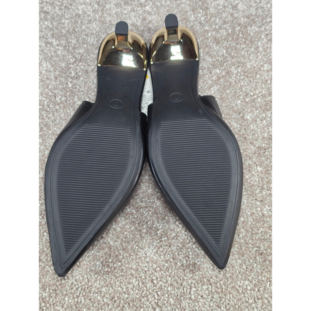 A New Day Samantha Black Slingback Pointed Toe Kitten Heels Gold Detail Womens 7 - Picture 6 of 6